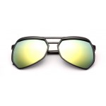 Black Oversized Pilot Rider Gold Mirror Polarized Lens Sunglasses